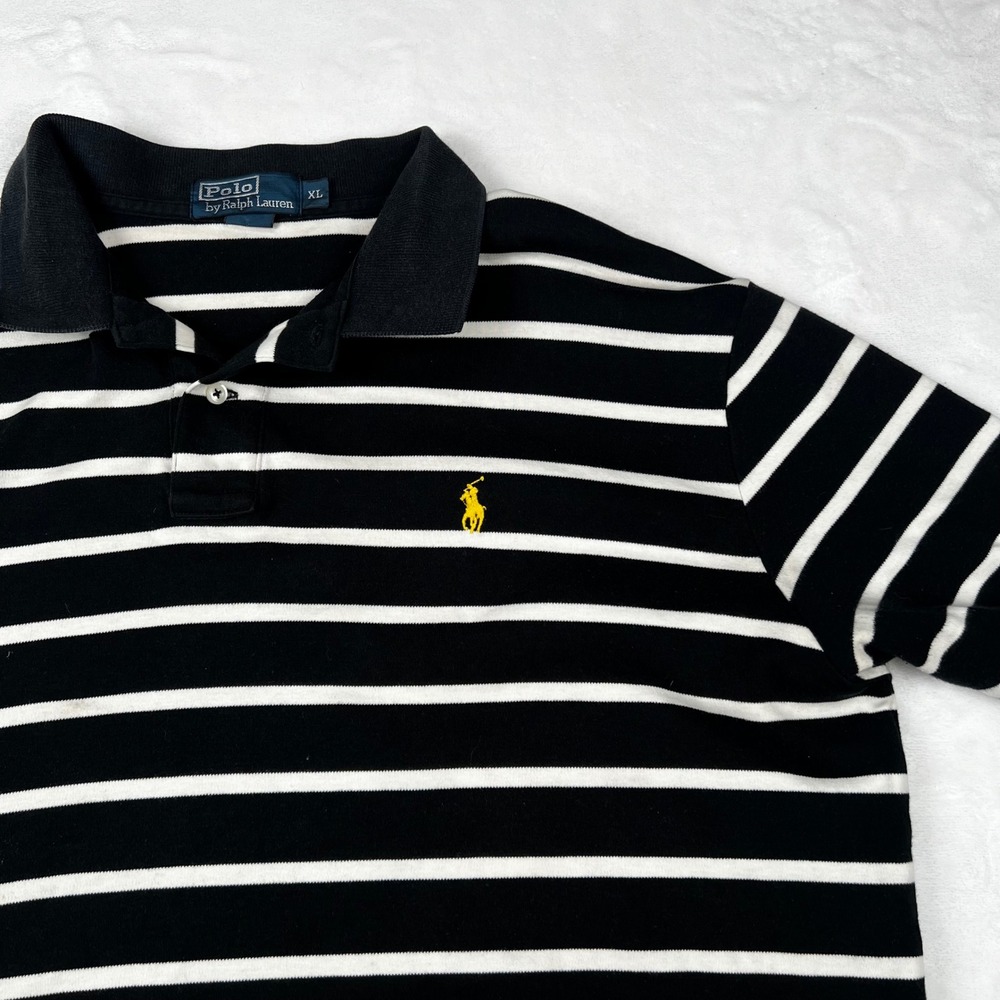 Polo Ralph Lauren Mens XL Steelers-like Striped Short Sleeve Polo Yellow Pony